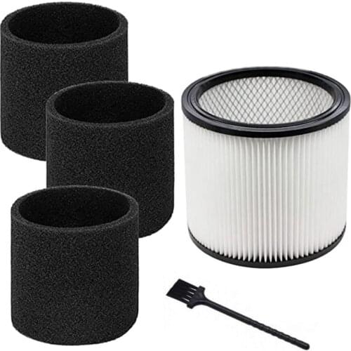Foam Sleeve Filter For Shop-Vac 90304 90350 90333 For Most 5 Gallon Up Wet/Dry Vacuum 90585 (1 Filter+3 Foam+1 Brush)