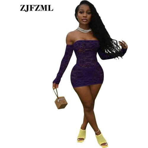 Midnight Style Sheer Mesh Transparent Mini Dress Fall Clothing Women Off Shoulder Slash Neck Long Sleeve Robe with Underpants