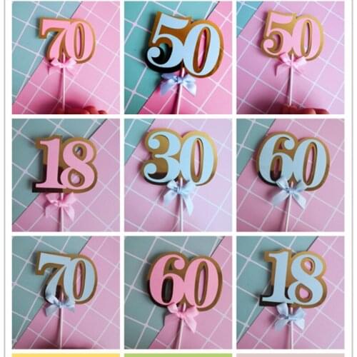 Pink Blue Bow Number Cake Birthday Number Cartoon Happy Birthday Cupcake Topper Party Decoration Supply Anniversary celebration