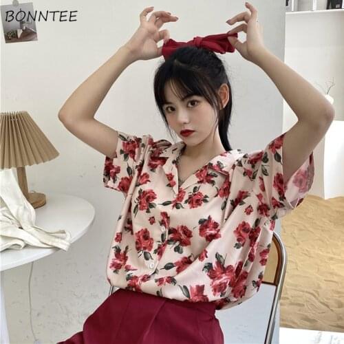 4 Colors Shirts Women Floral Loose Single Breasted Summer Korean Style Trendy Romantic Picnic Leisure Female Top Popular Chic