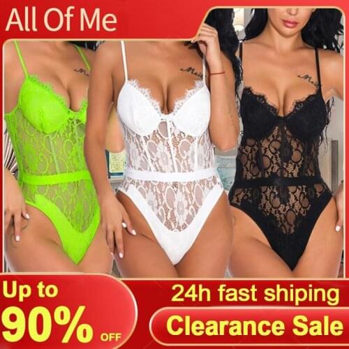 Sexy Women Lace Bodysuit Flower Embroidery See Through Floral Perspective Lingerie Female Tops Sleeveless Jumpsuit Slim Bodysuit