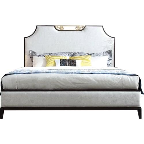 Light luxury new Chinese full solid wood cloth double bed Zen modern Chinese king bed master bedroom furniture