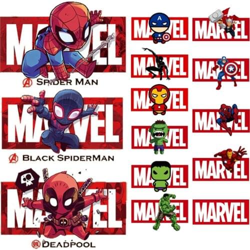 Marvel Spiderman Iron Man Cartoons Thermal Stickers for Clothes DIY Heat Transfer Kids Patches Iron on Transfer Children Patches