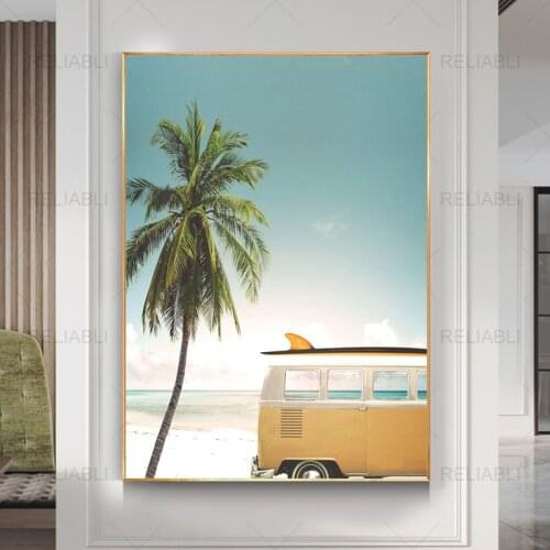 Tropical Landscape Wall art Canvas Painting Beach Palm Tree Posters and Prints Seascape Canvas Art Picture for Living Room Decor