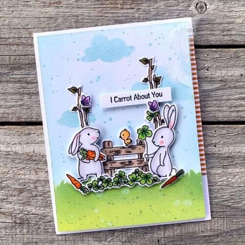 Bundled Dies & Clear Stamp Of Fox Cute Rabbit Fence Duck Squirrel Forest Scrapbook Paper Emboss Stencil Cling Seal Cut Die