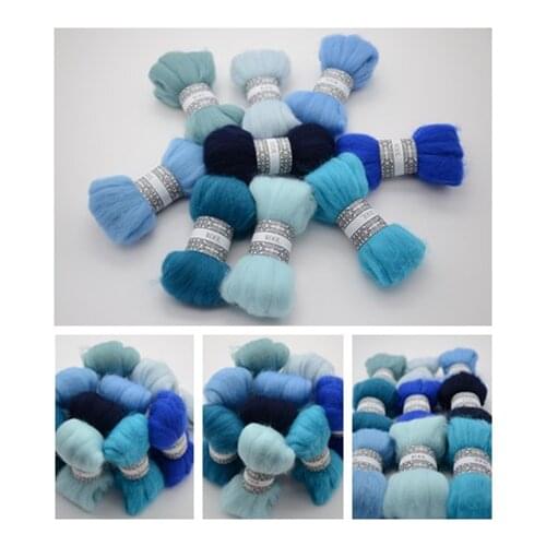 DIY Needle felt 66s wool felt poke fun soft feeling Wool Fibre Tops Roving DIY Spin " blue monster series" 10g/9pcs/lot