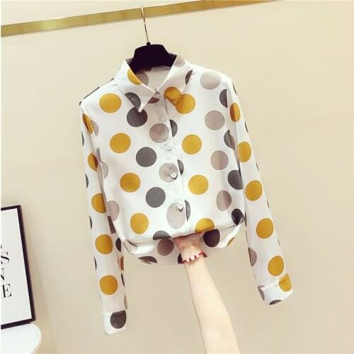 Women Spring Autumn Style Chiffon Loose Blouses Shirts Lady Casual Turn-down Collar Long Sleeve Polka dot Blusas Tops DD0004