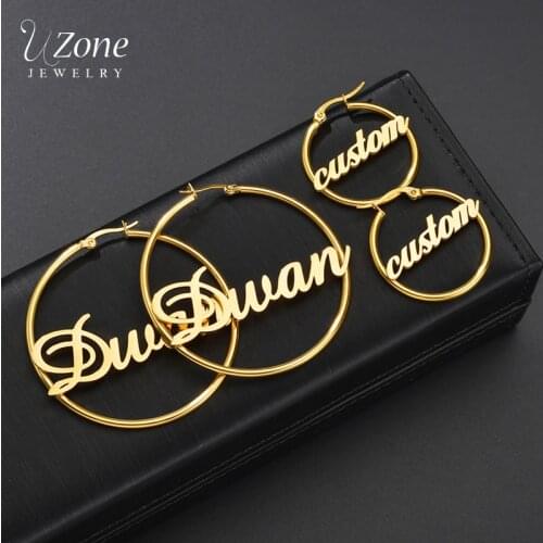 UZone 1 Pair Stainless Steel Custom Name Hoop Earrings Personalized Letter Circle Earring For Women Girls Birthday Party Jewelry