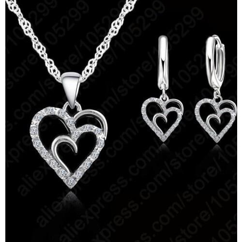 New Brand Cubic Zircon Jewelry Sets Heart Pendants & Necklaces Earrings 925 Sterling Silver Jewelry For Women