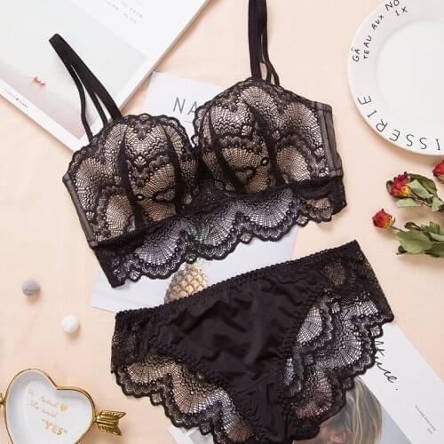 Closed adjustable underwear suit Ring-free lace edge Massage Palm Cup Sexy women bra Bra Suit lace women biustonosz bra+set