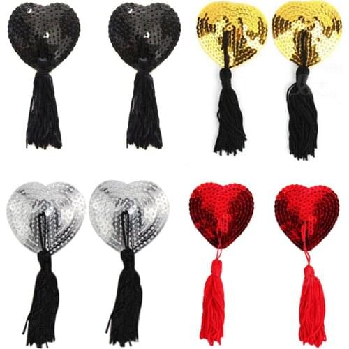1 Pair Heart Shape Sequin Tassel Nipple Cover Sexy Pasties Stickers Women Lingerie Breast Bra Nipple Stickers Pasties