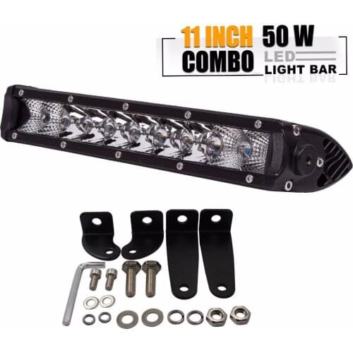 1Pc 11 inch Single Row Offroad LED Light Bar 12V 24V 50W Flood Spot Combo Beam LED Work Light For ATV SUV 4X4 4WD TRUCK Tralier