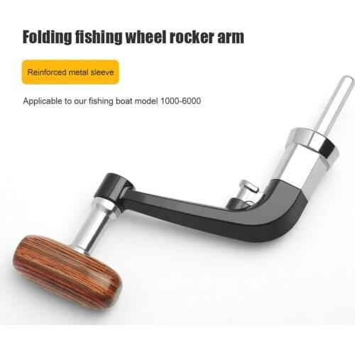 1PCS Folding Fishing Wood Knob Metal Spinning Reel Handle Replacement for LINNHUE 1000-6000 Fishing Reel Repair Accessories