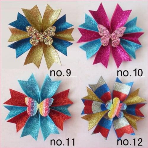 20 Girl 3.5" Gold Granule Fairy Hair Bow Clip Crown Heart Star Butterfly Baby
