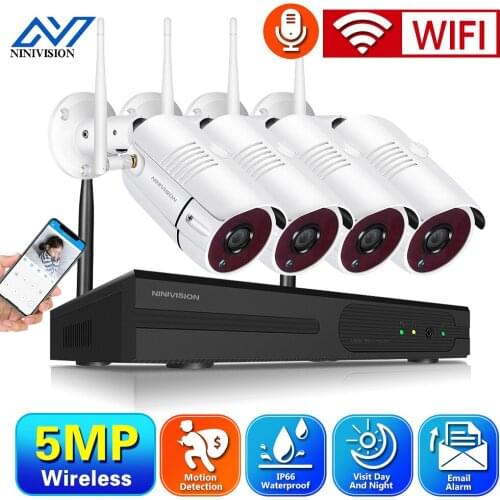 4CH Wireless NVR 5MP HD Outdoor Home Security Camera System CCTV Video Surveillance NVR Kit IP66 Waterproof Wifi Camera Set P2P