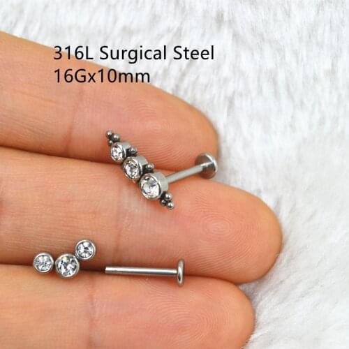 50pcs/Lot Body Jewelry 16GX10MM Surgical Steel Lip Bar Gems Ball Body Piercing Labret Studs Ear Helix Cartilage Stud New Hot