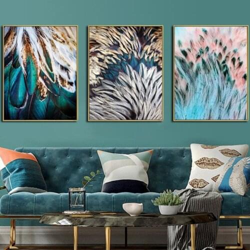 Abstract beautiful green pink feather Full Round embroidery,Diamond Mosaic 3Piece Diamond Painting Triptych Painting