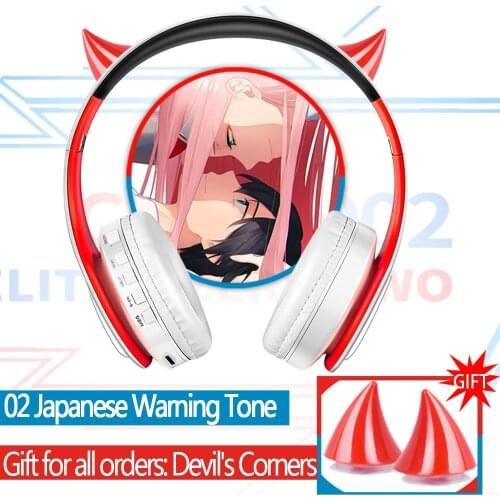 Anime Darling in the FranXX 02 Zero Two Cosplay Bluetooth Headset 5.0 Over-ear Stereo Anime headphones for mobile phone Tablet
