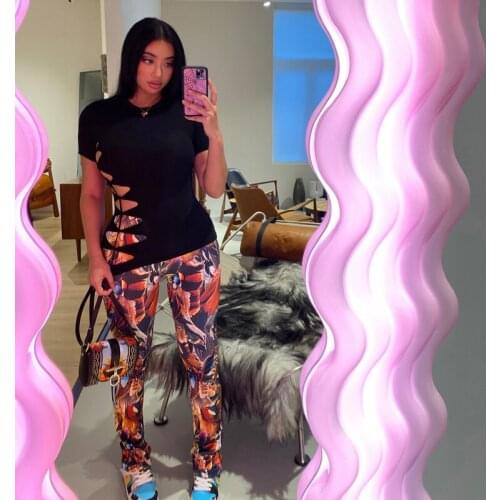 Millennial Elements Bee Butterfly Flower Print High Elastic Elastic Waist Small Flared Casual Trouser