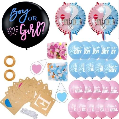 28pcs Gender Reveal Party Supplies Boy or Girl 36" Black Latex Balloons With Confetti Paper Banner Team Boy Girl Balloons Decors