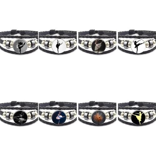 EJ Glaze For Kids Beads Fashion Jewelry Steampunk Women Gift Black Leather Bracelet Bangle Ballerina Dancing