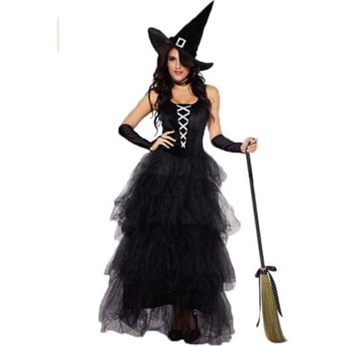 Halloween Adult Sexy Fancy Cosplay Spellbound Black Color Witch Costume for Women