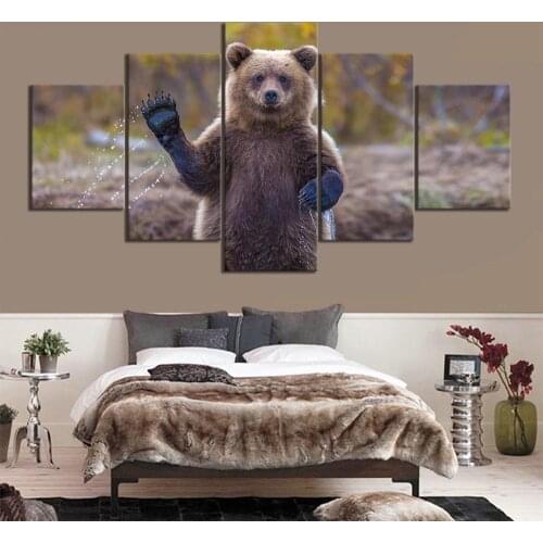 Canvas HD Printed Home Decor 5 Panel Brown Bear Painting Wall Artwork Animal Picture Poster For Living Room Modular Framed