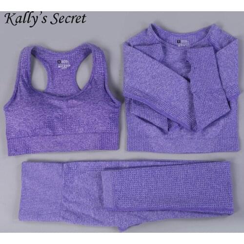 Complete 10 color Yoga Sets tracksuit female Women Gym Sportswear Seamless Leggings +yoga Bra +Long Sleeves Shirt Crop Top