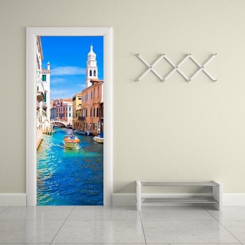 3D Creative Bedroom Door Stickers Self-Adhesive Decoration Venice Canal Gate Stickers Refurbished Waterproof home Decor