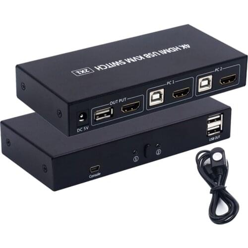2 Port KVM Switch Box HDMI-compatible Two In One Out Keyboard Mouse Display Printer Sharing Device With Wire Control Switcher