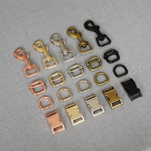 20 sets 15mm Metal hardware D ring belt straps slider side release buckle spring hook for dog collar leash DIY accessories