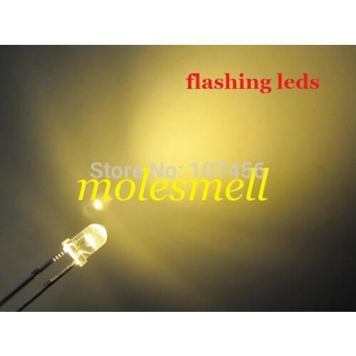 1000pcs 3mm flashing Warm white LED 3mm blinking Warm white 3mm flash water clear led Warm white diodes short pin led