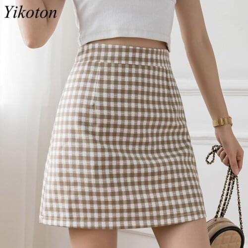 Womens Mini skirts New Female Skirts Sweet Young korean Fashion Version Retro High Waist Chic Plaid Skirt A-line Short Skirt