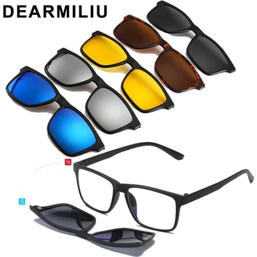 DEARMILIU Ultra-light 6pcs/1set Polarized Clip On Sunglasses Men Women Magnetic Eyewear Eyeglass Frames Optical Glasses Frame