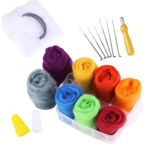 LMDZ Needle Felting Kit,8 Colors Fibre Wool Yarn Roving with Plastic Storage Box, Needle Felting Starter Kit for DIY