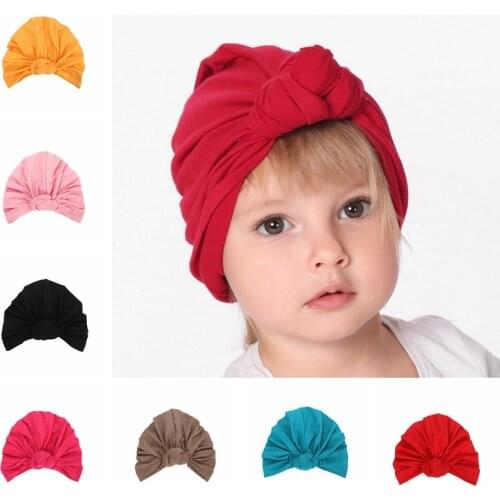 New Cotton Blend Turban Hat Kids Newborn Soft Knot Beanie Stylish Top Knot Caps Head Wear Birthday Gift Photo Props