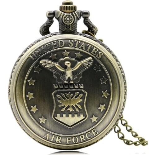 New Arrival Free Shipping Bronze Air Force Eagle Stars Quartz Pocket Watch Necklace Pendant Unisex Gift Watches Wholesale