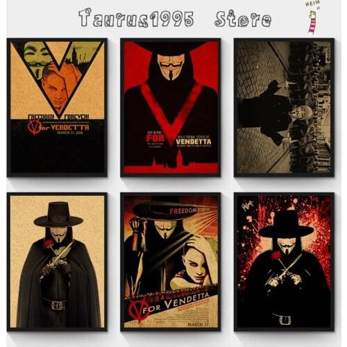 New V for Vendetta Poster Kraft Paper Movie Picture Painting Wall Sticker Home Living Room Bedroom Wall Decor Vintage Poster