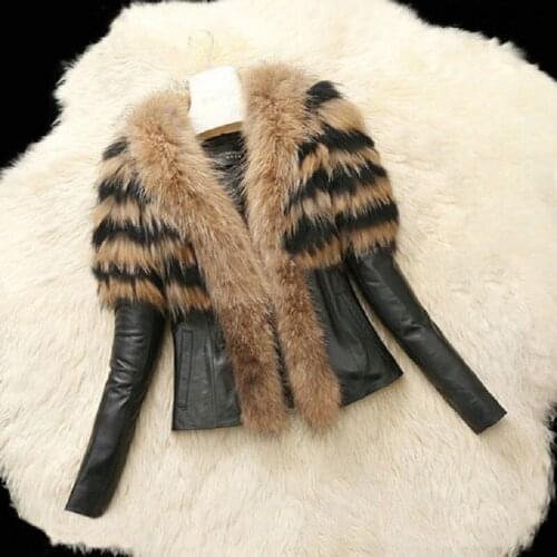 Autumn Winter Women Faux Fur Coat Jacket Female Slim Fit Zipper PU Leather Fluffy Patchwork Short Outerwear Plus Size S-6X