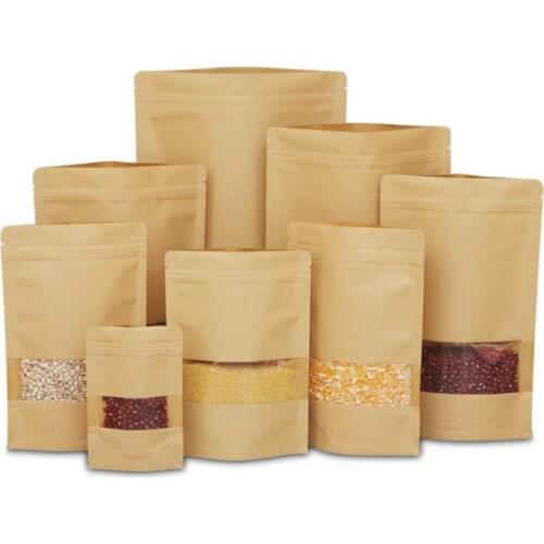 1000pcs Packing Zip lock Kraft Paper Window Bag Stand up Gift Dried Food Fruit Tea packaging Pouches Zipper Self Sealing Bags