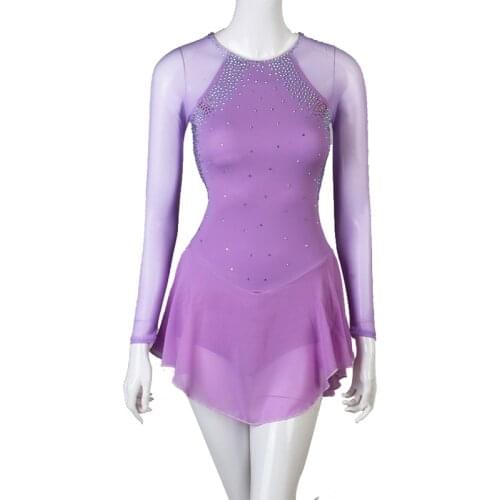 Figure Skating Dress Women girl Ice Skating Dress Long-sleeved Gymnastics kids adult figure skating leaf rhinestone B039