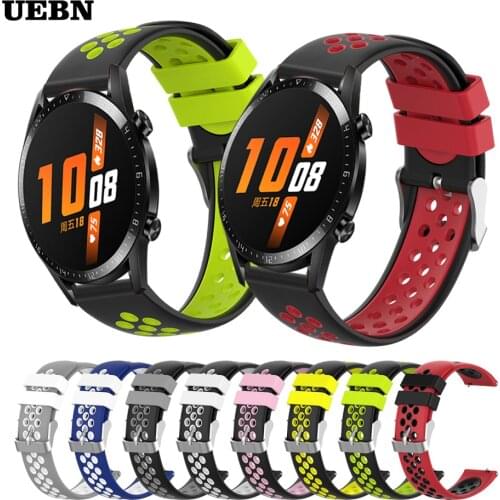 UEBN Silicone 20mm 22mm Replacement Breathable Band For HUAWEI Watch GT 2 42mm 46mm Strap for HONOR Magic Watch GT 2e Watchbands