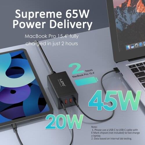 ILEPO 4-Port 65W GaN USB C Fast Charger QC 4.0 3.0 Type C PD 65W/45W/20W USB Desktop Adapter For Macbook Pro iPhone 12 11 Xiaomi