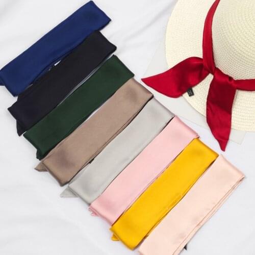 5X90CM Hot 9Colors Pure Handbag Ribbon Summer Travel Hat Decoration Korean-Style Small Narrow Neckerchief for women hair scarfs