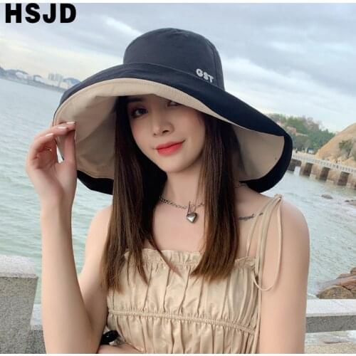 2021 New Summer Women Super Large Wide Brim Sun Hats Double-Sided Foldable Anti-UV Beach Hats Panama Female Sunscreen Cap Bonnet