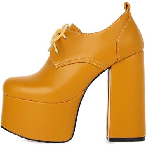 Lace-up Short Boots Women Sexy Platform Ankle Boots For Women Punk High Heels Black Yellow Pumps Ladies Party Shoes Large Size