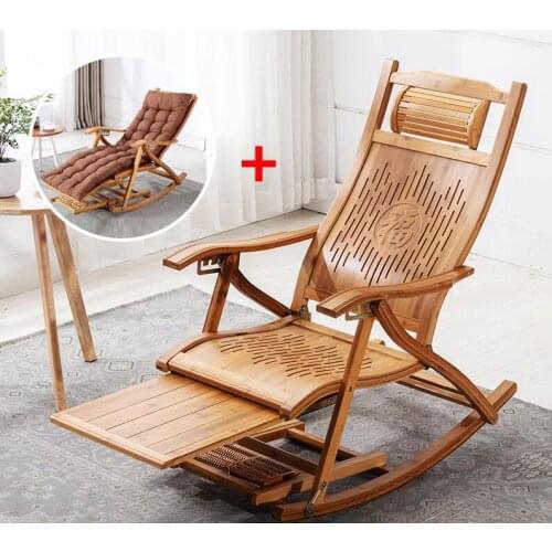 Modern Foldadble Bamboo Rocking Chair Recliner with Foot Rest Indoor/Outdoor Lounge Deck Chair Bamboo Furniture Reclining Rocker