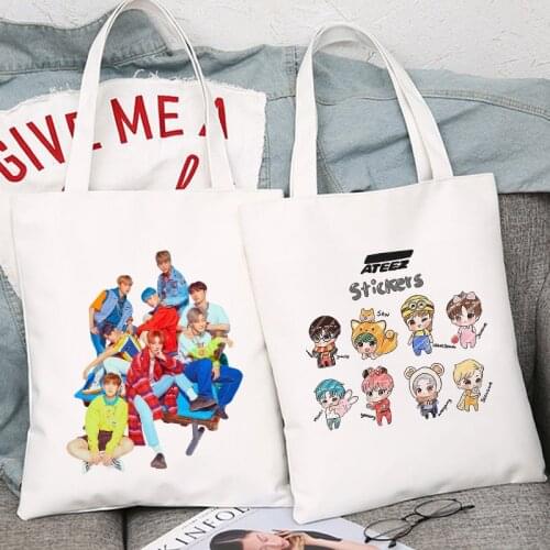Shopper Bag Korea Ulzzang ATEEZ Kpop Combination Hip Hop Hipster Print Shopping Bags Eco Canvas Fans Tote Bag Pacakge Hand Bag