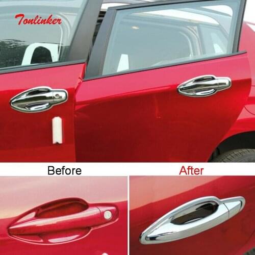 Tonlinker Exterior Door Handle Bowl Cover Case Stickers for Peugeot 2008 2014-19 Car Styling 4-8 Pcs ABS Chrome Cover stickers