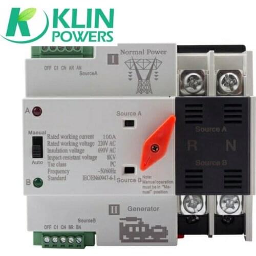 W2R 2P 100A 220V Mini ATS Power Automatic Transfer Switch Electrical Selector Smart Switches Controller Generator Part